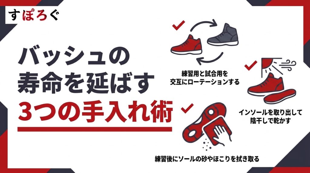 バッシュの寿命を延ばす3つの手入れ術